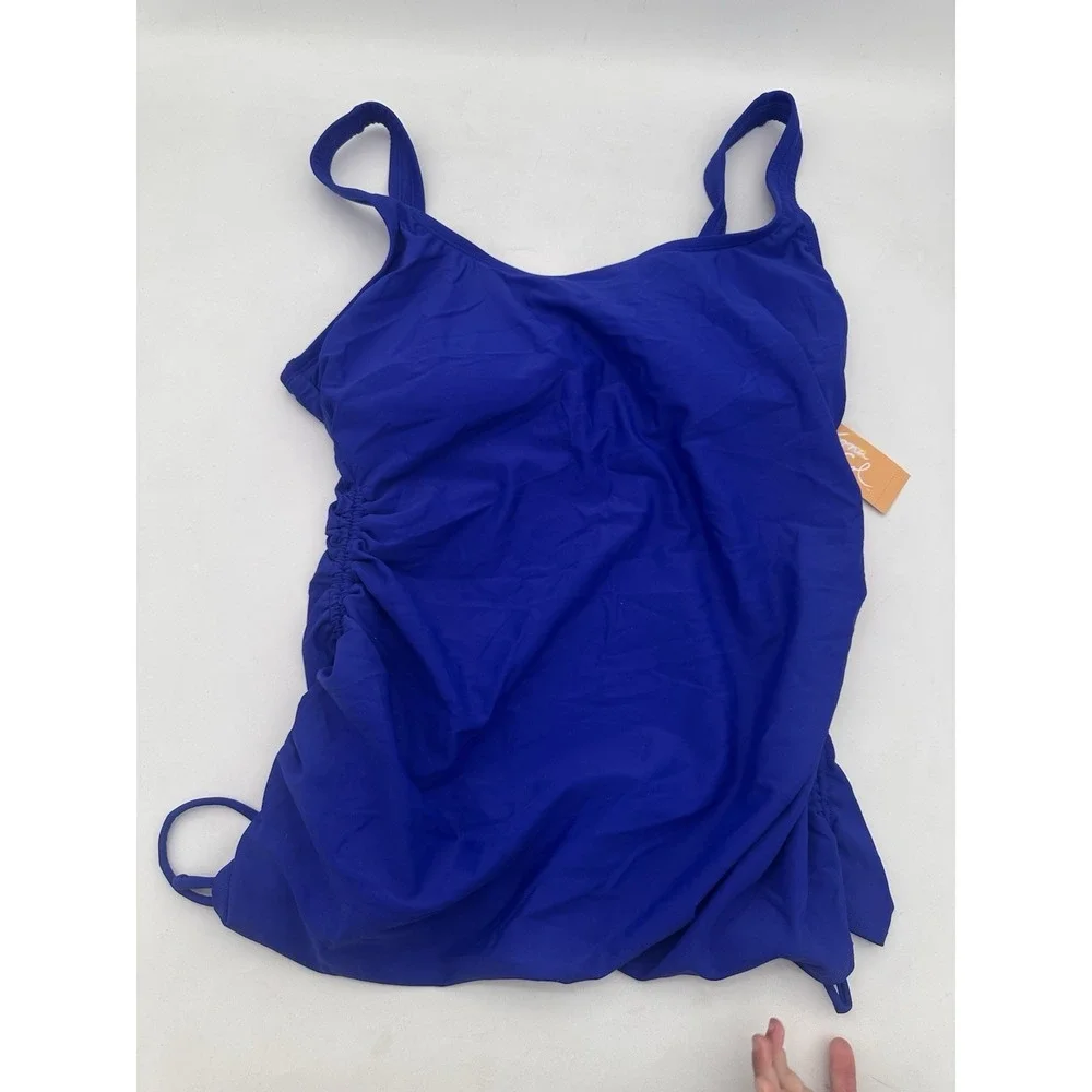 Kona Sol Women's Convertible Side-Tie Tankini Top - Blue Large 12-14